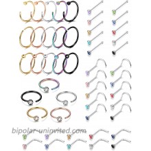 Jstyle 50Pcs 20G Nose Studs Nose Ring Hoop Stainless Steel Nose Piercings for Men Women CZ Clear Nose Stud Set Rings