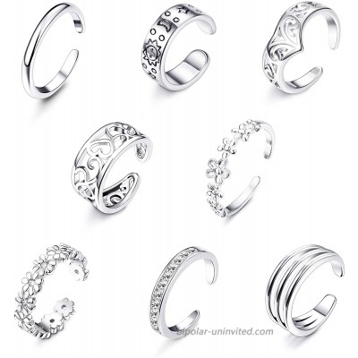 Jstyle 8Pcs Adjustable Toe Rings for Women Girls Various Types Band Open Toe Ring Set Women Gift Jewelry