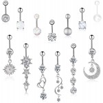 KINIMORE 13PCS Belly Button Ring for Women Girls Surgical Stainless Steel 14G CZ Navel Rings Body Barbell Belly Piercing Jewelry