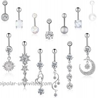 KINIMORE 13PCS Belly Button Ring for Women Girls Surgical Stainless Steel 14G CZ Navel Rings Body Barbell Belly Piercing Jewelry