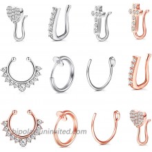 LOYALLOOK 12Pcs Fake Nose Rings Clip on Nose Ring Hoop Septum Faux Nose Rings for Women Men