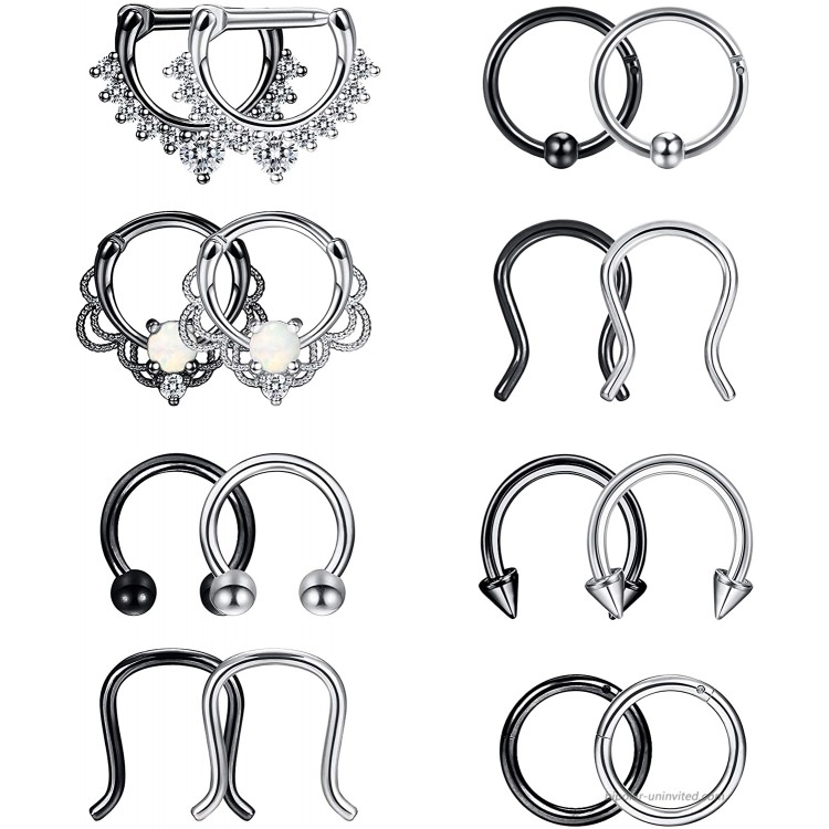 LOYALLOOK 16PCS 16G 316L Stainless Steel Septum Hoop Nose Ring Horseshoe Rings Cartilage Daith Tragus Clicker Retainer Body Piercing Jewelry