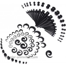 Magitaco 84 PCS Ear Stretching Kit Ear Gauges Expander Set Acrylic Tapers and Plugs Silicone Tunnels Horseshoes Taper Spiral Tapers Gauges for Ears Black
