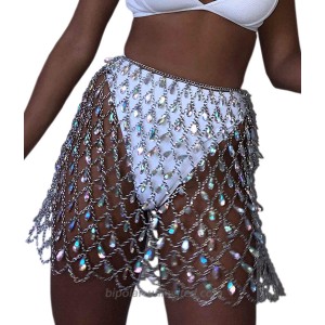 Mauwey Women Hollow Mesh Belly Chain Rhinestone Body Chain Jewelry Afro Style Swimsuit Bikini Waist Chain Beach