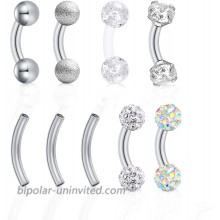 Mayhoop 16G 5-7pcs Stainless Steel Rook Daith Earrings Belly Lip Ring Eyebrow Studs Cartilage Tragus Cubic Zirconia Barbell Body Piercing 6mm 8mm 10mm