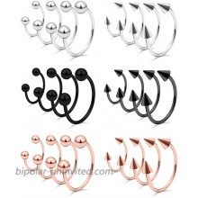 Mayhoop 16G Surgical Steel Horseshoe Nose Septum Rings Piercing Jewelry Cartilage Helix Tragus Earring Hoop Lip Horseshoe Piercing for Women Men 24Pcs