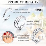 Milacolato 3 Pcs Sterling Silver Toe Ring for Women Adjustable Band Rings Knuckle Rings Foot Jewelry Set Minimalistic Pinky Rings
