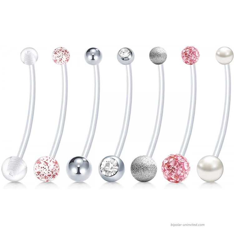 MODRSA 7pcs Mix Style 38mm Pregnancy Sport Maternity Belly Button Rings Flexible Bioplast Navel Belly Rings Retainer