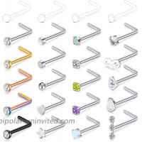 MODRSA Nose Studs 20 Gauge Surgical Stainless Steel Plastic L Shaped Nose Rings Clear Piercing Retainer Small Flat Top Heart Diamond Pack for Women Men