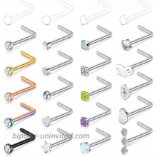 MODRSA Nose Studs 20 Gauge Surgical Stainless Steel Plastic L Shaped Nose Rings Clear Piercing Retainer Small Flat Top Heart Diamond Pack for Women Men