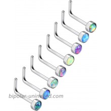 Mudder 8 Pieces 20G L Shaped Nose Rings L-bend Nose Studs Opal Stone Inlaid Stainless Steel Curved Piercing Jewelry 8 Colors