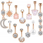 ONESING 12 Pcs 14G Belly Button Rings Gold Belly Rings for Women Belly Piercing Jewelry Belly Barbells Opal Pearl Moon Navel Rings Stainless Steel Body Piercing Jewelry