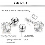 ORAZIO 5 Pairs 18G Stainless Steel Ear Stud Piercing Tragus Barbell Studs Earrings CZ Inlaid 4-8MM 5 Pairs Stone Diameter4mm