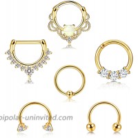 ORAZIO 6PCS 16G 316L Stainless Steel Septum Hoop Nose Ring Horseshoe Rings Cartilage Clicker Piercing Jewelry Gold-Tone