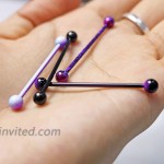 OUFER 14G 4PCS Stainless Steel Industrial Barbell Purple Black Splatter Industrial Earrings Industrial Piercing Jewelry for Women