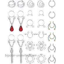 Oufksiyy Fake Nipple Ring Stainless Steel Non-Piercing Nipple Rings Clip On Nipplerings Faux Body Piercing Jewelry for Women Men 26PCS