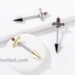 Pierced Owl Red Gem Set Dagger Nipple Barbell Rings in 316L Stainless Steel Sold as A Pair Black