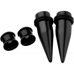 PiercingJ 4pcs 12G-00G Black Stainless Steel Tapers Stretcher + Ear Single-Flared Tunnel Gauge Ear Stretching Kit
