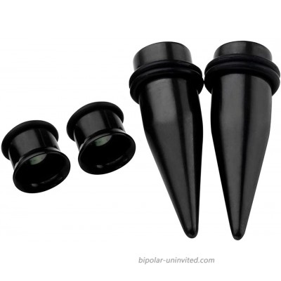 PiercingJ 4pcs 12G-00G Black Stainless Steel Tapers Stretcher + Ear Single-Flared Tunnel Gauge Ear Stretching Kit