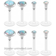 PiercingJ 8-10pcs 16G Stainless Steel + UV Flexible Acrylic Opal Crystal Tragus Retainer Flexible Acrylic Lip Ring Labret Monroe Studs Tragus Helix Cartilage Barbell Earrings