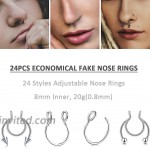 PunkTracker Fake Nose Ring Adjustable Fake Septum Jewelry Faux Septum Nose Rings Helix Lip Rings for Women Men