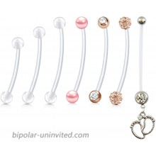 QWALIT 14G Pregnancy Belly Button Rings Maternity Navel Rings 38mm for Women Girls Dangle Flexible Bioplast Nave Piercing Bar Clear Belly Rings Retainer 32mm 36mm 38mm