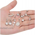 REVOLIA 10 Pcs 14G Stainless Steel Belly Button Rings for Women Girls Reverse Navel Rings CZ Marble Stone Body Piercing Jewelry Silver-tone