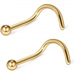 Ruifan 20G0.8MM 316L Surgical Steel Curved Nose Stud Ring Twister Screws with 2MM Ball Piercing Jewelry 2PCS - Gold