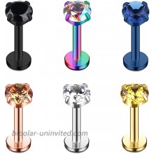 Ruifan 4mm Mix Color CZ Gem Internally Threaded Labret Monroe Lip Ring Tragus Nail Helix Earring Stud Barbell Piercing Jewelry 16G 8mm 6pcs