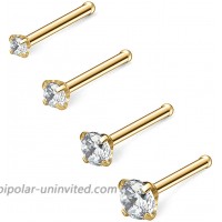Ruifan 4PCS 18G 316L Surgical Steel 1.5mm 2mm 2.5mm 3mm Clear Round Diamond Cubic Zirconia Crystal Nose Bone Studs Rings Pin Piercing Jewelry - Gold