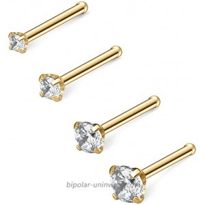 Ruifan 4PCS 18G 316L Surgical Steel 1.5mm 2mm 2.5mm 3mm Clear Round Diamond Cubic Zirconia Crystal Nose Bone Studs Rings Pin Piercing Jewelry - Gold
