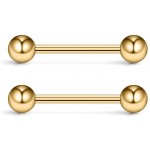 Ruifan Gold Plated 316L Stainless Steel Nipple Shield Barbell Ring Bar Body Piercing 14G 2PCS