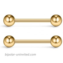 Ruifan Gold Plated 316L Stainless Steel Nipple Shield Barbell Ring Bar Body Piercing 14G 2PCS