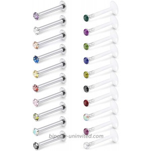 SCERRING 20PCS 16G 10mm Acrylic & Stainless Steel Labret Monroe Lip Ring Tragus Nail Helix Earring Stud Piercing Jewelry with 2mm 4-Prong-Setting Mix Color CZ