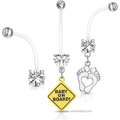 Set of 3 Double Jeweled Pregnancy Maternity Belly Button Ring Retainers Clear