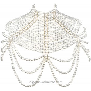 Sexy Body Chain Pearl Shoulder for Women - Adjustable Beautiful and Elegant Female Body Jewelry Fashionable White Pearl Body Chain