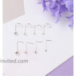 Sllaiss 925 Sterling Silver L Shaped Nose Rings Set for Women Men Crook Nose Rings Screw Studs 1.5mm 2mm 2.5mm 3mm 8Pcs 22G Nose Body Piercing Hypoallergenic
