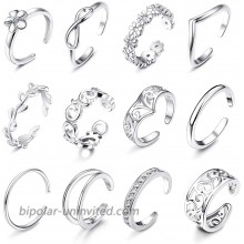Subiceto 12 PCS Open Toe Rings for Women Various Types Hollow Flower CZ Band Tail Rings Adjustable Hawaiian Foot Jewelry