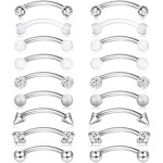 Subiceto 18 PCS 16G Stainless Steel Rook Daith Earrings Eyebrow Piercings Belly Lip Ring CZ Punk Plastic Curved Barbell Body Piercing Jewelry Silver