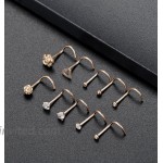 Tornito 20G 10Pcs Stainless Steel Nose Screw Studs Rings CZ Nose Ring Labret Nose Piercing Jewelry for Men Women Rose Gold Tone