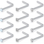 vcmart 12pcs 18G 316L Surgical Steel 1.5mm Jeweled Opal & Clear CZ Nose L-Shaped Rings Studs Ring Body Piercing Jewelry