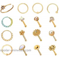 WASOLIE 16 PCS Gold Nose Studs for Women Surgical Steel Nose Piercings Jewelry Screw Men Black Nose Piercing Rings.