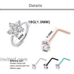 Yaalozei 18g Nose Rings for Women L Shape Nose Rings Stud Surgical Stainless Steel Nose Rings Hoop Studs Diamond Heart Nostril Nose Body Piercing Jewelry for Women Men Silver Rose Gold Black Rainbow