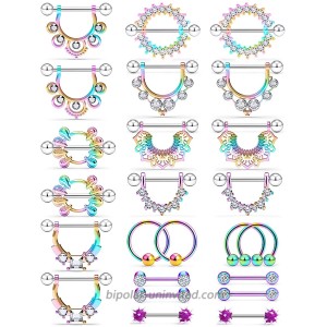 Yaalozei Nipple Rings Piercings for Women 14G 316L Stainless Steel Nipple Tongue ring Barbell Piercing jewelry Purple Tone Shining and Cute