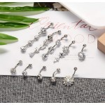 YOVORO 10PCS 14G 316L Stainless Steel Dangle Belly Button Rings for Women Navel Rings Curved Barbell Body Piercing Silver-tone