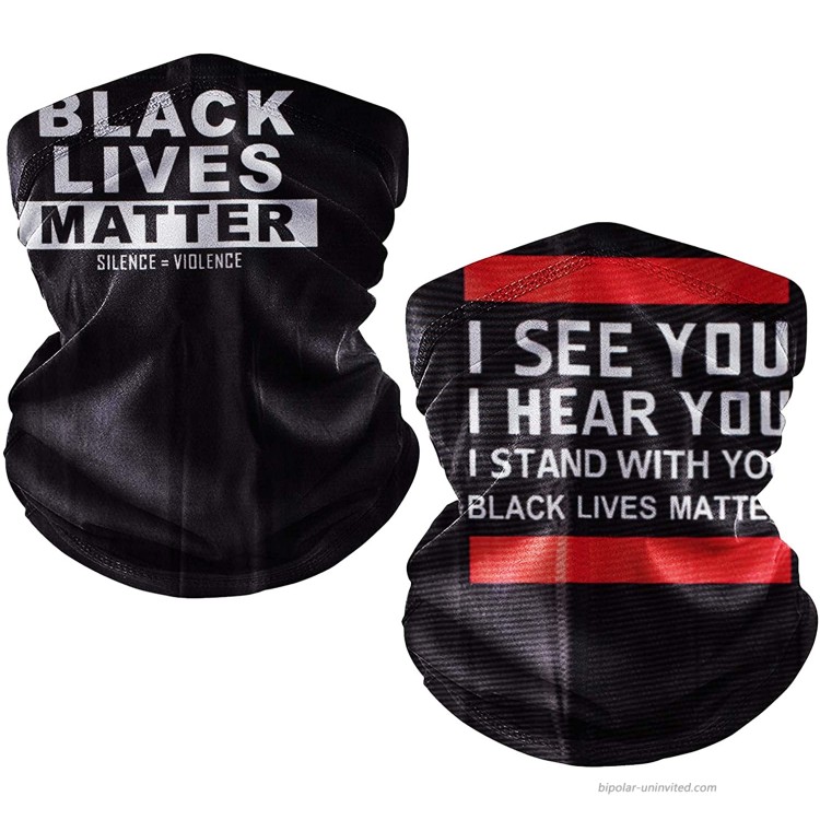 2 Pack Bandana Face Mask with Ear Loops Balaclava Neck Gaiters Women Men for Dust Wind I Can’t Breath Black Lives Matter