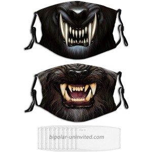 2PCS Face Mask Angry Werewolf Face in Darkness Washable Masks for Adult at  Men’s Clothing store