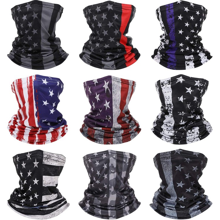 9 Pieces American Flag Face Cover Neck Gaiters Multifunctional Face Bandana Sun Protection Balaclava Scarf for Men Women at Men’s Clothing store