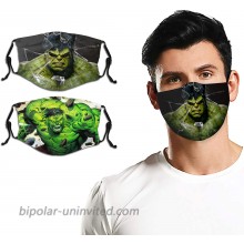 Adult Kid Hulk Face Cover Washable Reusable Face Mask Replaceable Filter Activated Carbon Guard for Mens Womens 2pcs at  Men’s Clothing store
