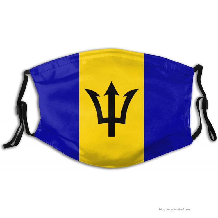 Barbados Flag Face Mask Washable With 2 Pcs Filters Outdoor Face Bandanas Reusable With Nose Clip for Women Men Dust Wind at Men’s Clothing store